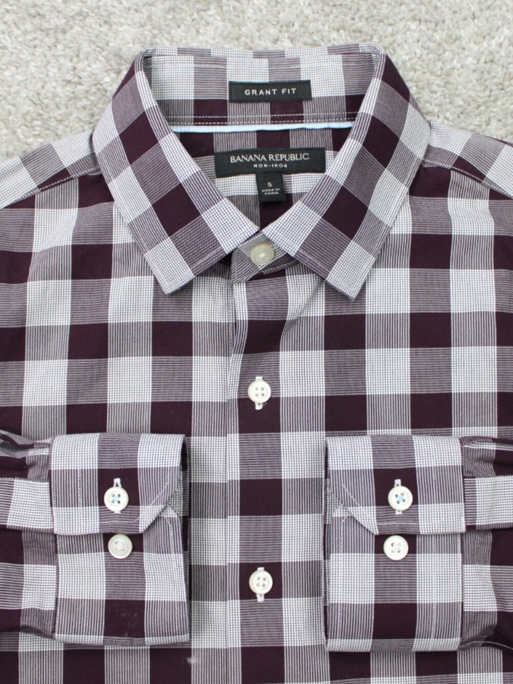 Banana Republic Shirt Mens Small Purple Grant Fit Non-Iron Cotton Long Sleeve